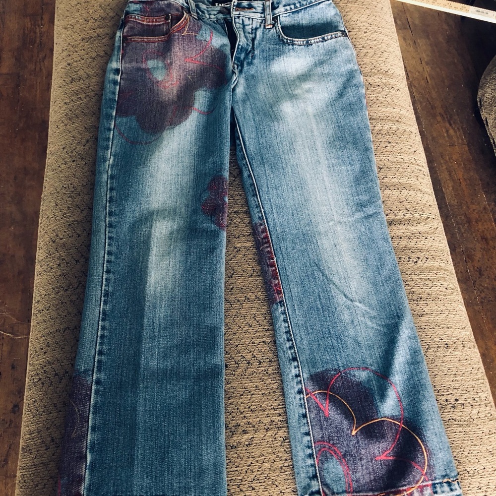 Express Blue Jeans with Floral Accents